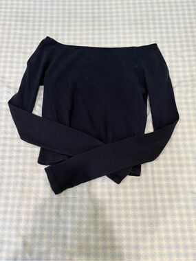 Brandy Melville Navy Off-Shoulder Long Sleeve Top